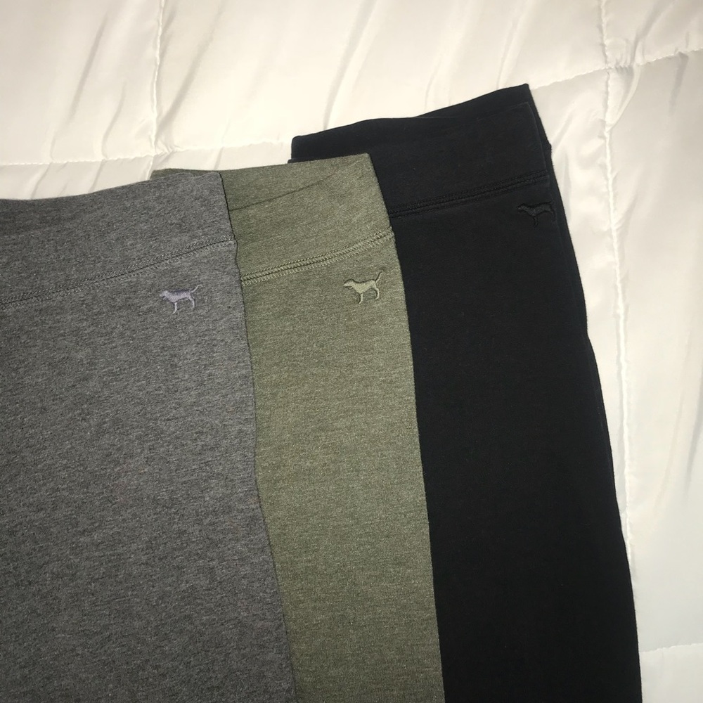 Grey, green, and black Victoria’s Secret leggings